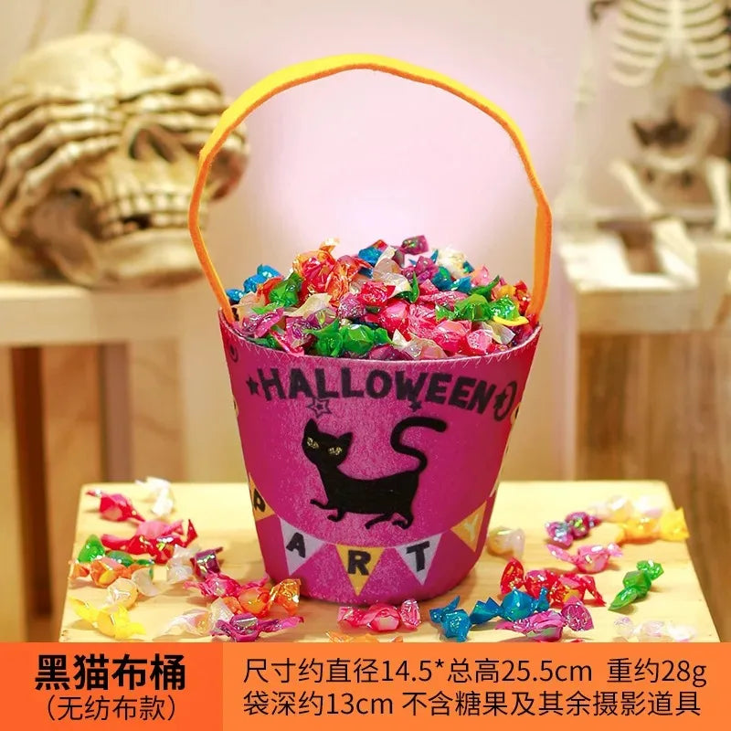 Halloween Theme Candy Bucket Bag Portable Candy Basket Kids Trick or Treat Bucket Halloween Party Decoration Supplies Oasis Select E