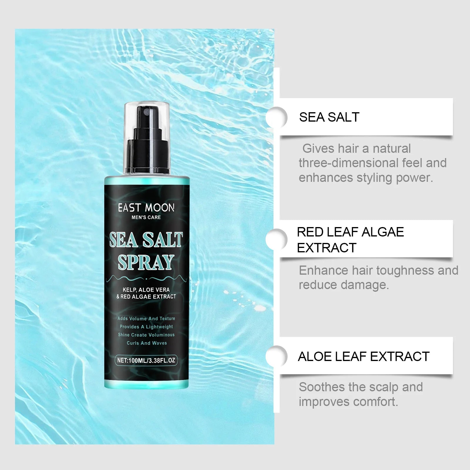 East Moon Sea Salt Spray – Strong Hold, Volume & Texture Hair Styling Spray Oasis Select
