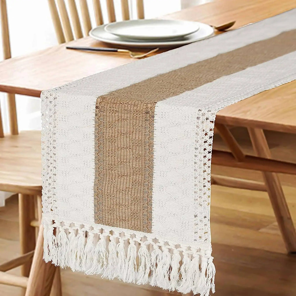 2026-WISH 3X Table Cloth, Cotton And Linen Splicing With Knotted Tassels, Table Flag, Holiday Wedding Decoration, Table Cloth Oasis Select As Shown