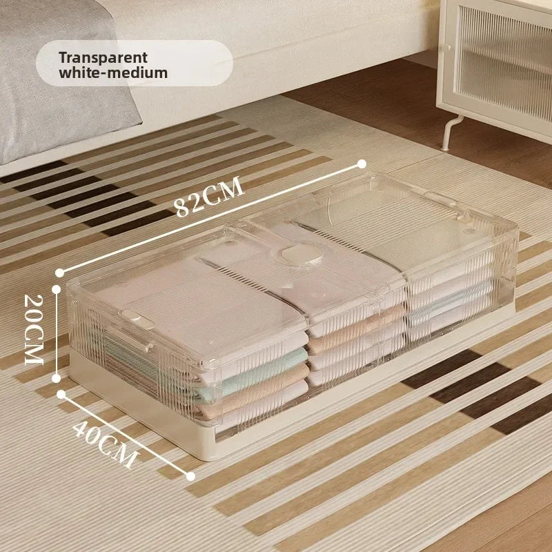 Folding storage ******der the bed Plastic transparent extra large roller dustproof storage box Clothes quilt finishing box Oasis Select Medium-white
