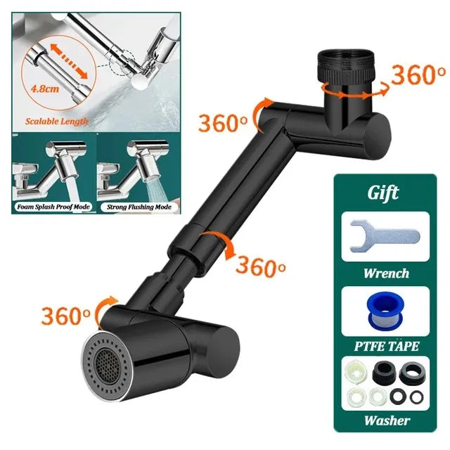 1440°Kitchen Scalable Metal Faucet Aerator Bathroom Tap Splash-proof Bubbler Faucet Filter Nozzle Tap Saving Water Extender Oasis Select Dual Modes Black