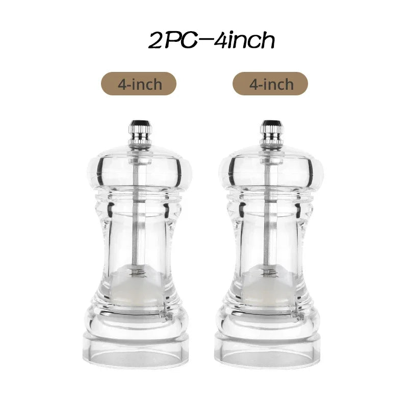 Acrylic Combo Pepper Mill and Salt Shaker with Adjustable Coarseness Ceramic Mechanism, Easy To Use Transparent Grinding Tools Oasis Select 2X4 inch