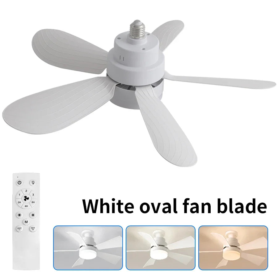 E27 Ceiling Fan Light with Remote Control AC85-265V 40W 3-Color Dimmable 3-Speed Timmer Indoor Fan Light for Bedroom Living Room Oasis Select White-Type B