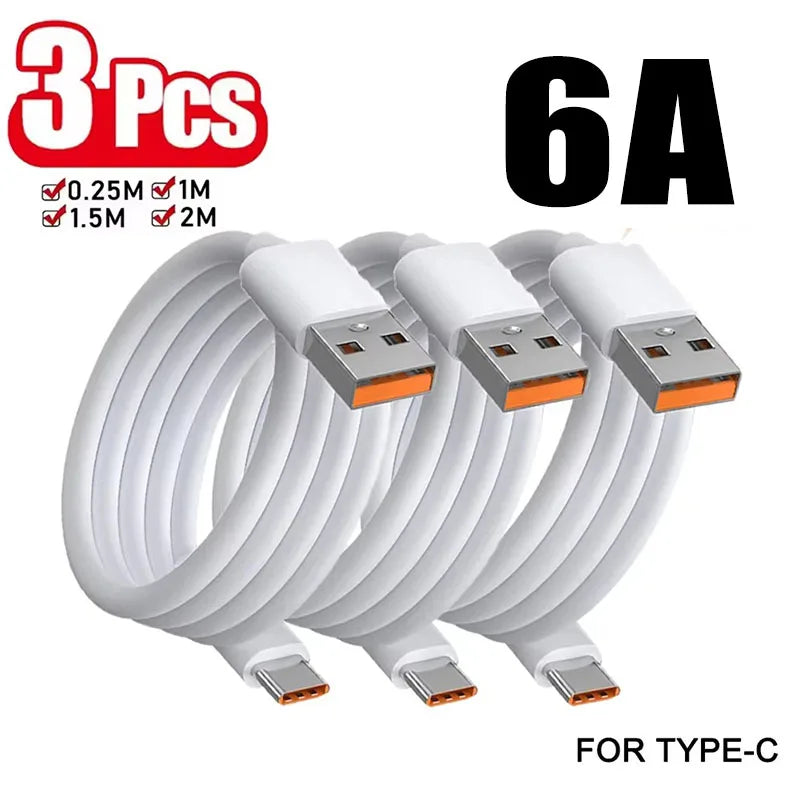 1-6PCS 6A Fast Charging Usb C Cable for Xiaomi Mi 12 Huawei Mobile Phone Accessories Type C Cable Phone Charger USB Cable Oasis Select