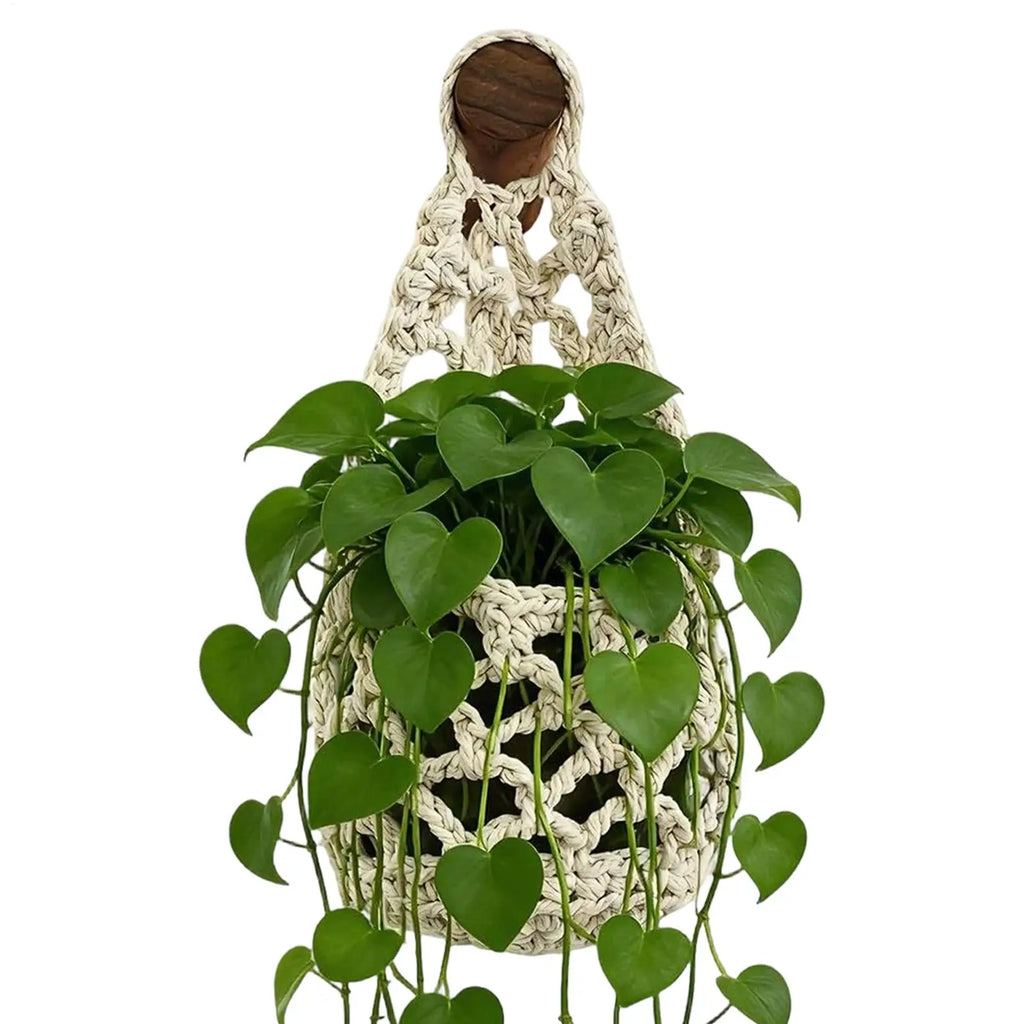 Boho Macrame Plant HangerBasket for Succulents Cotton Rope Woven Hanging Basket with Net Pouch Home Decoration Organizer Oasis Select