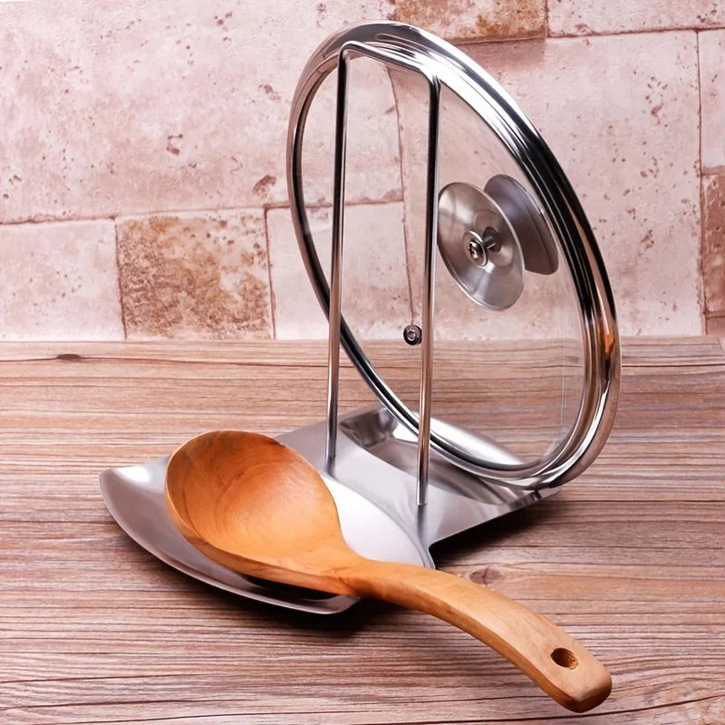 Kitchen Countertop Pot Lid And Spoon Rest Stainless Steel Holder Rack With Draining Tray Utensil Storage Stand Washing Basket Oasis Select