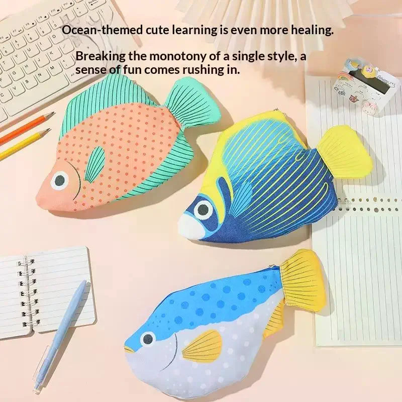 Creative Quirky Sea Fish Pencil Case Large-Capacity Fun Cartoon Organizer Bag Multi-Functional Storage Bag Stationery Case Gift Oasis Select