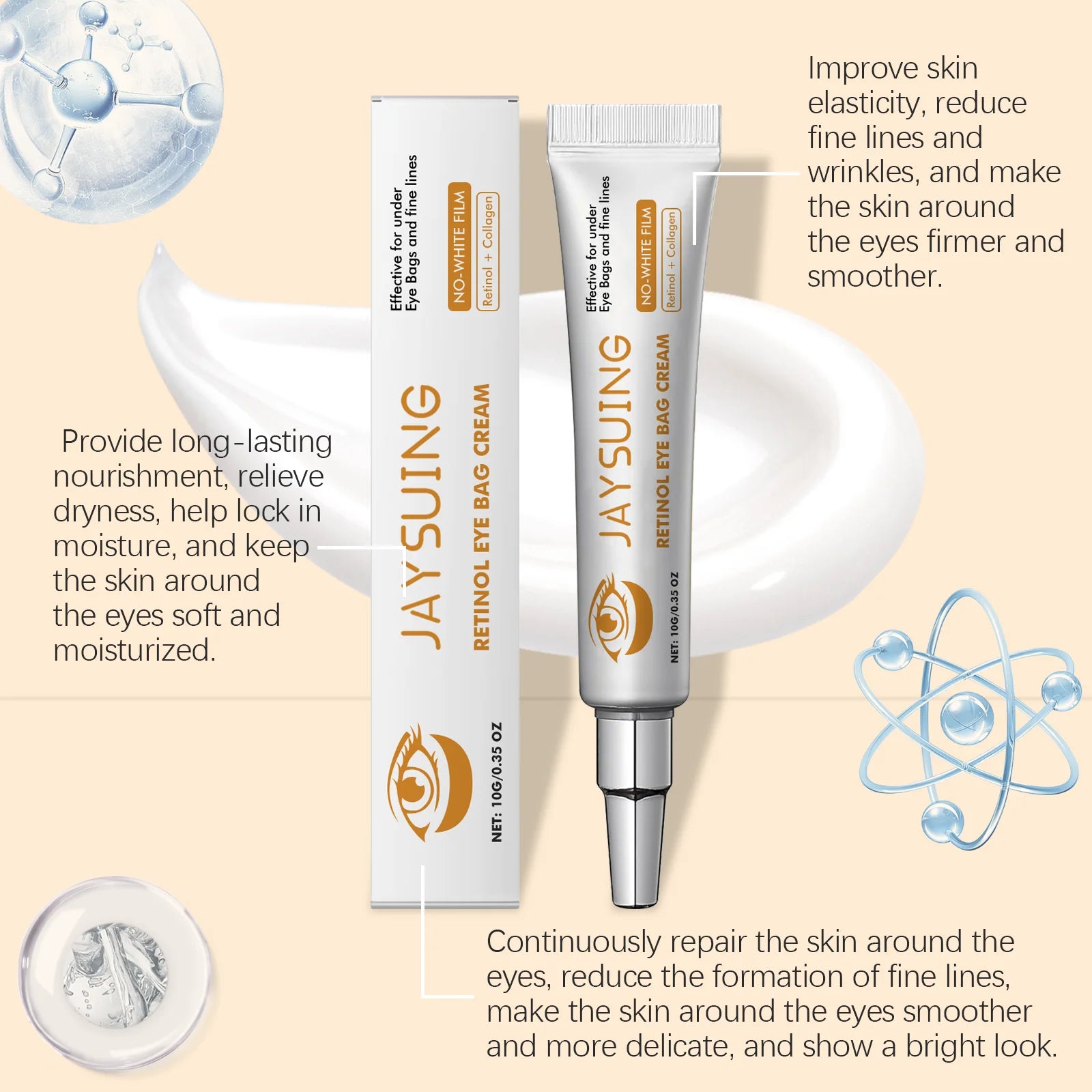 Remove Eye Bags Cream Anti-Aging Improve Puffiness Dark Circles Reduce Wrinkles Nourish Brighten Skin Retinol Firming Eye Cream Oasis Select