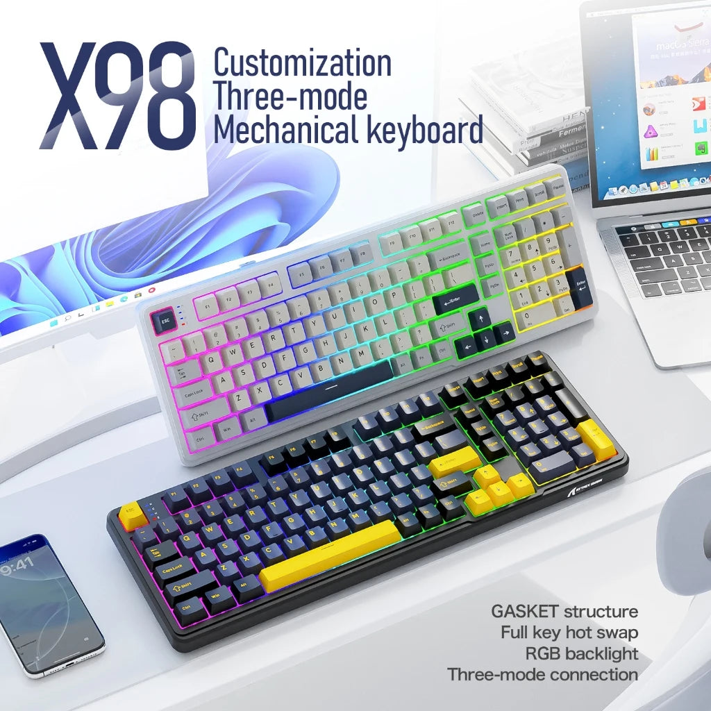 Attack Shark X98 Mechanical Keyboard 3-Mode Wireless (BT/2.4G/USB-C) Hot Swap 80% Layout | RGB Backlight | 4000mAh Gasket Mount Oasis Select