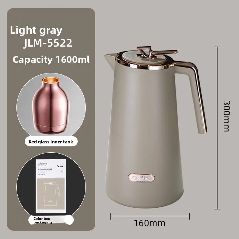 Glass Liner Thermal Jug Large Capacity Insulated Hot Water Bottle Vacuum Flask for Home and Office Oasis Select Light gray 1600ml