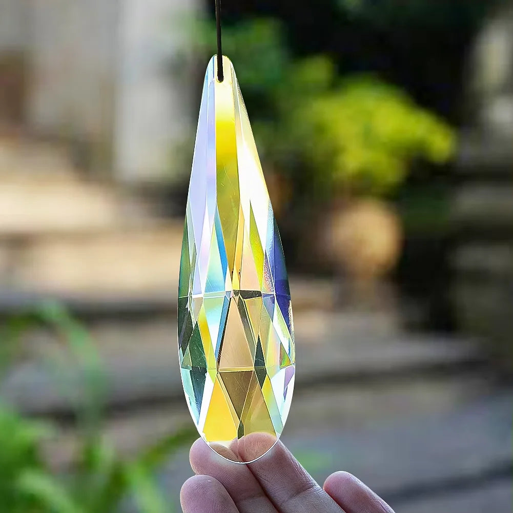 120mm Rainbow Crystal Suncatcher Hanging Prisms for Window Faceted Glass Teardrop Sunlight Chaser Catcher Pendant Garden Decor Oasis Select
