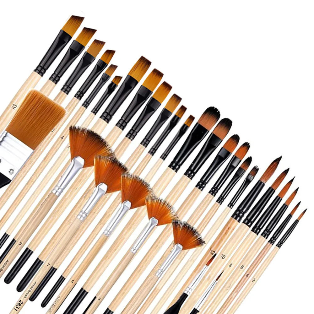32Pcs Acrylic Nylon Watercolour Brushes for Beginners and Artists to Paint Acrylic Brushes for Oil and Gouache Painting Oasis Select 32 Pcs Brush B