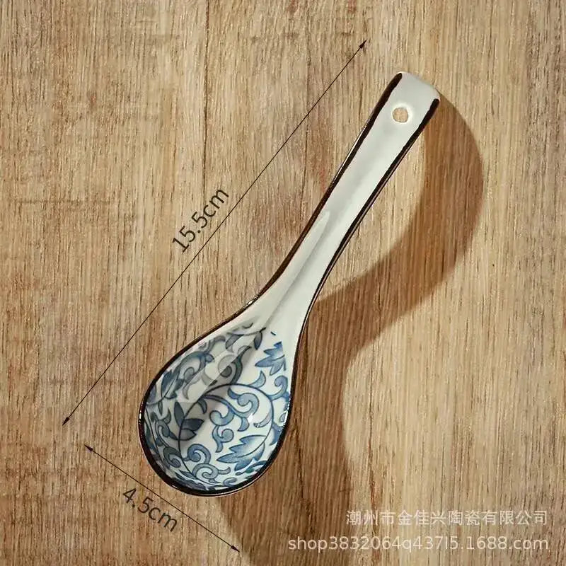 Japanese Blue And White Ceramic Spoon Extended Length For Drinking Soup Kitchen Cooking Utensil Oasis Select 3
