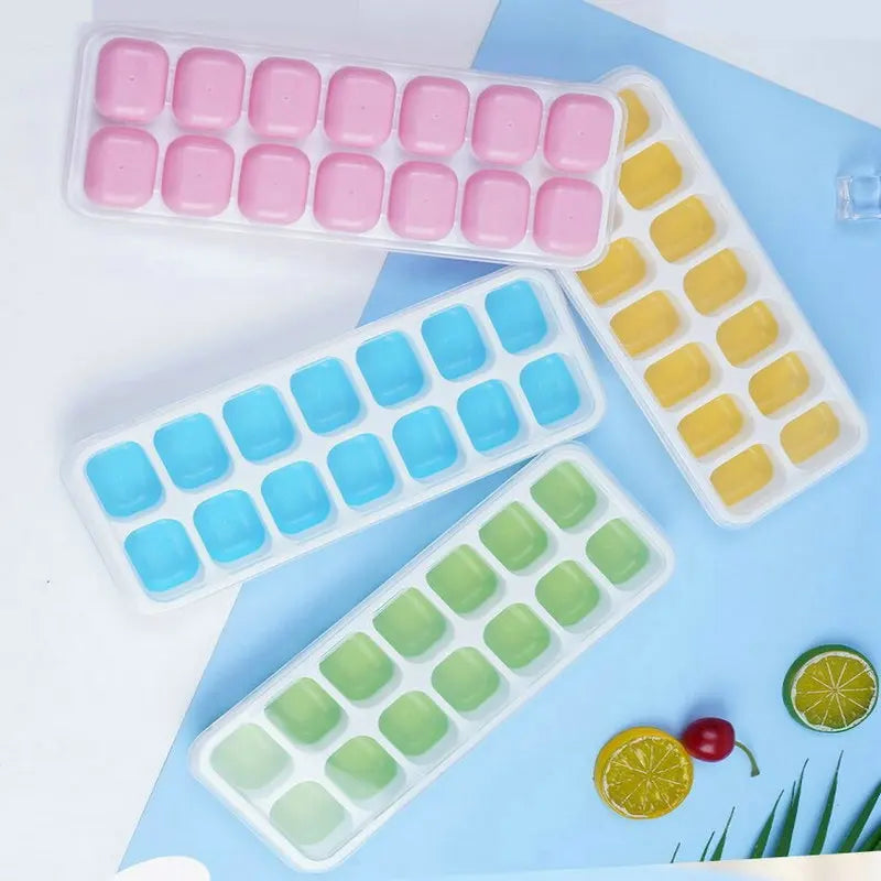 Ice Cube Tray Mold with Lid Silicone Square 14 Cube Easy Release Ice Cube Molds Summer Kitchen Bar DIY Iced Cocktail Freeze Tool Oasis Select