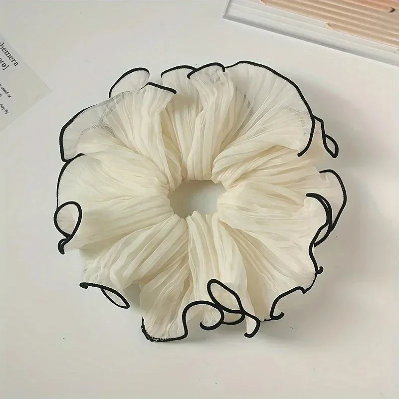 1/4Pcs New Korean Retro Folded Chiffon Oversize Scrunchies Women Sweet Temperament Fashion Exaggerated Hair Band Hair Accessorie Oasis Select Rice White