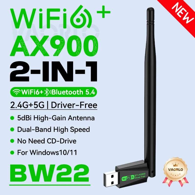 900Mbps WiFi6 Adapter Bluetooth 5.4 2.4G/5Ghz WiFi Dongle AX900 With Antenna Wireless Network Card Receiver WIN10/11 Driver Free Oasis Select AX900 BT5.4 BW22