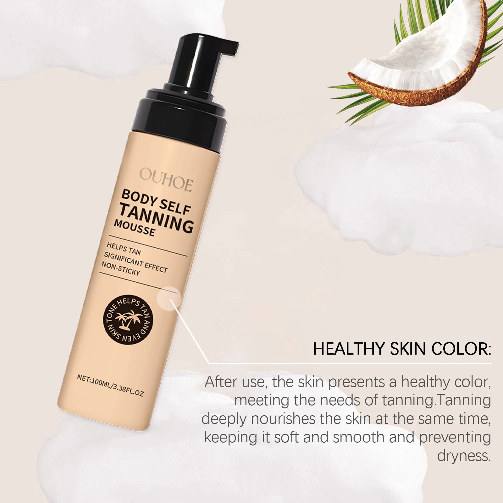 100ML Sunless Body Tanning Mousse Gentle Hydrating Enhance Healthy Gloss Improve Smoothness Non-greasy Bronzer Tanning Cream Oasis Select