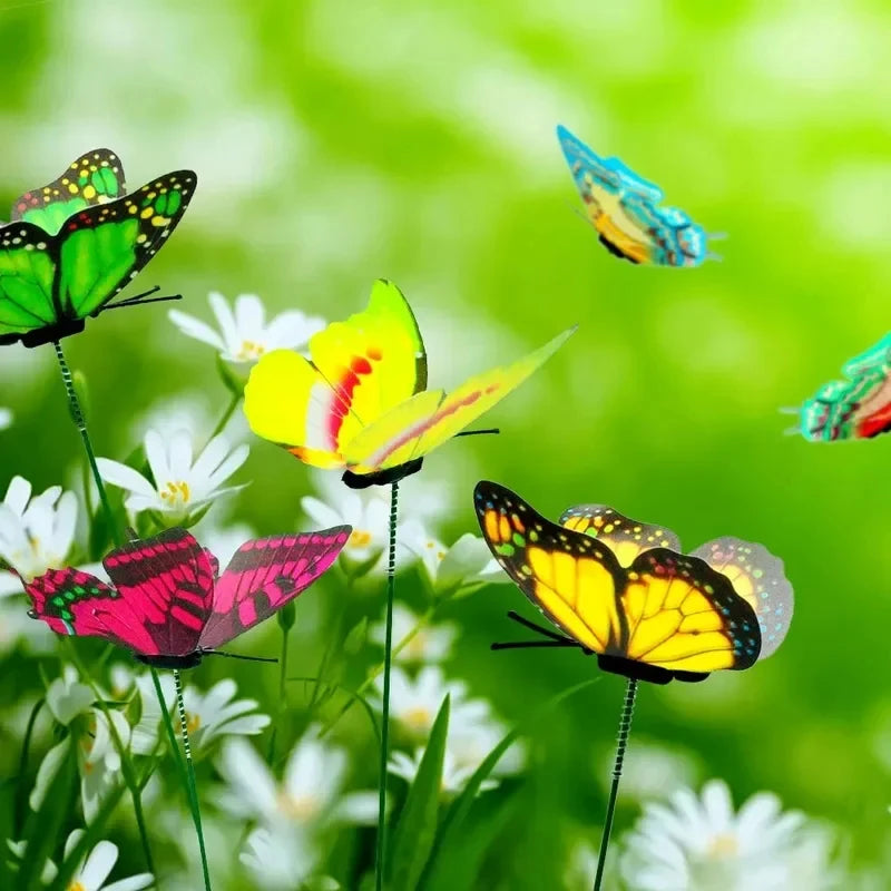 10/20/40/60pcs Fake Artificial Butterflies Stakes Colorful Simulation Butterfly Ornaments Garden Outdoor Yard Planter Flower Oasis Select