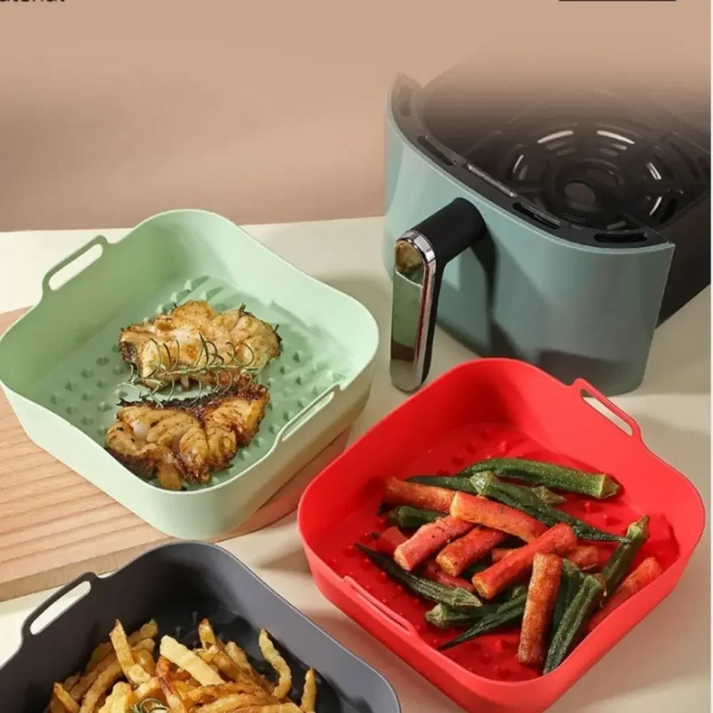 Silicone Air Fryer Baking Pan Square Reusable High Temperature Resistant Silicone Liner Insulation Mat Oven Baking Oasis Select