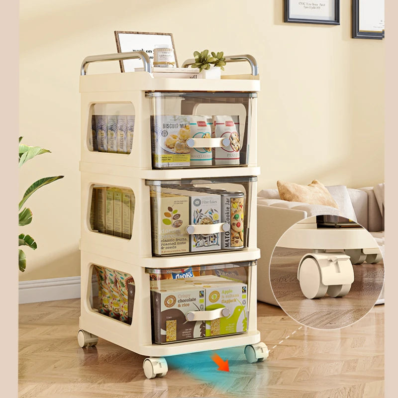 Household multi-functional movable dust storage cabinet, living room trolley, cream wind rack, drawer storage cabinet Oasis Select