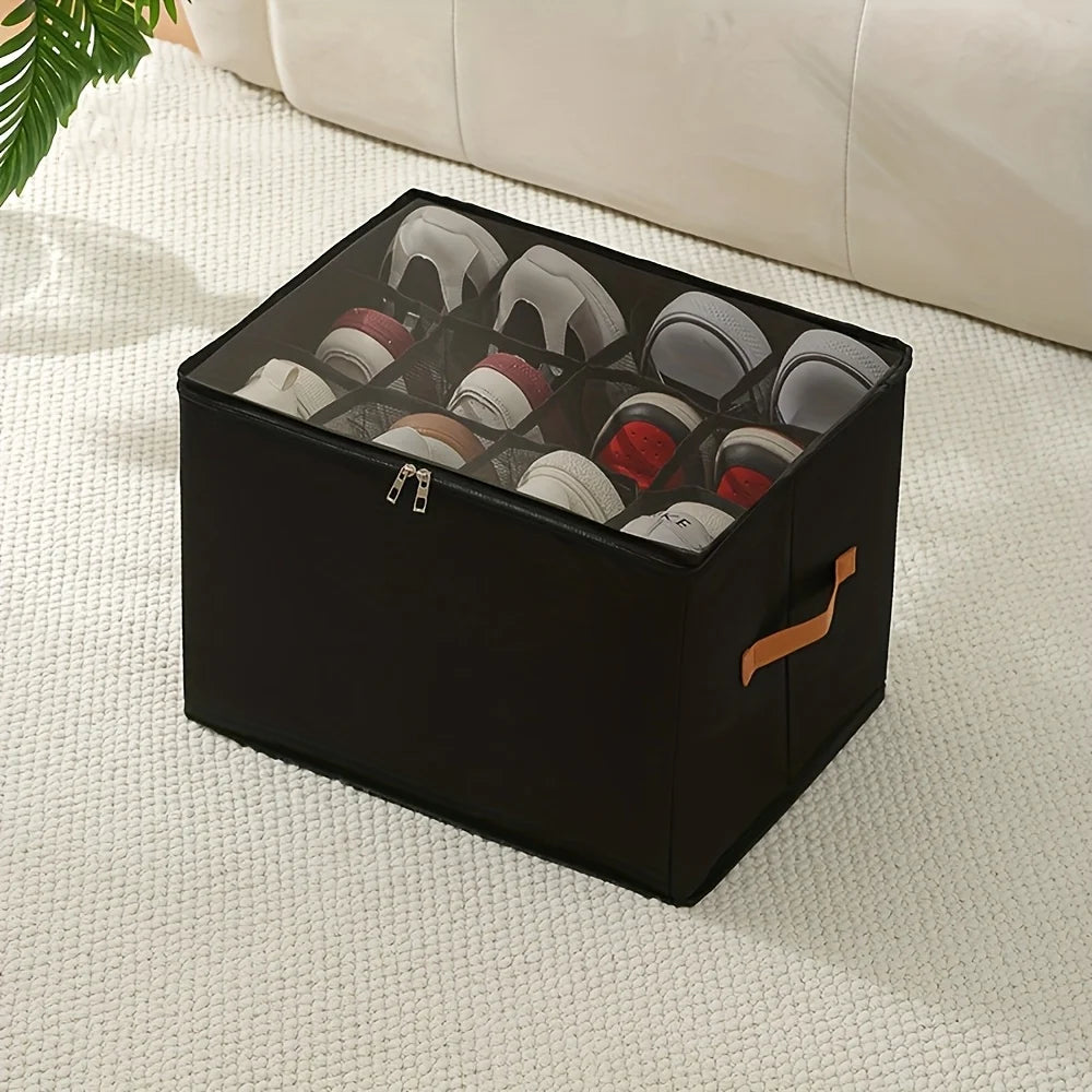 1Pc Washable Oxford Foldable Shoe Storage Box with Lid Oasis Select Black