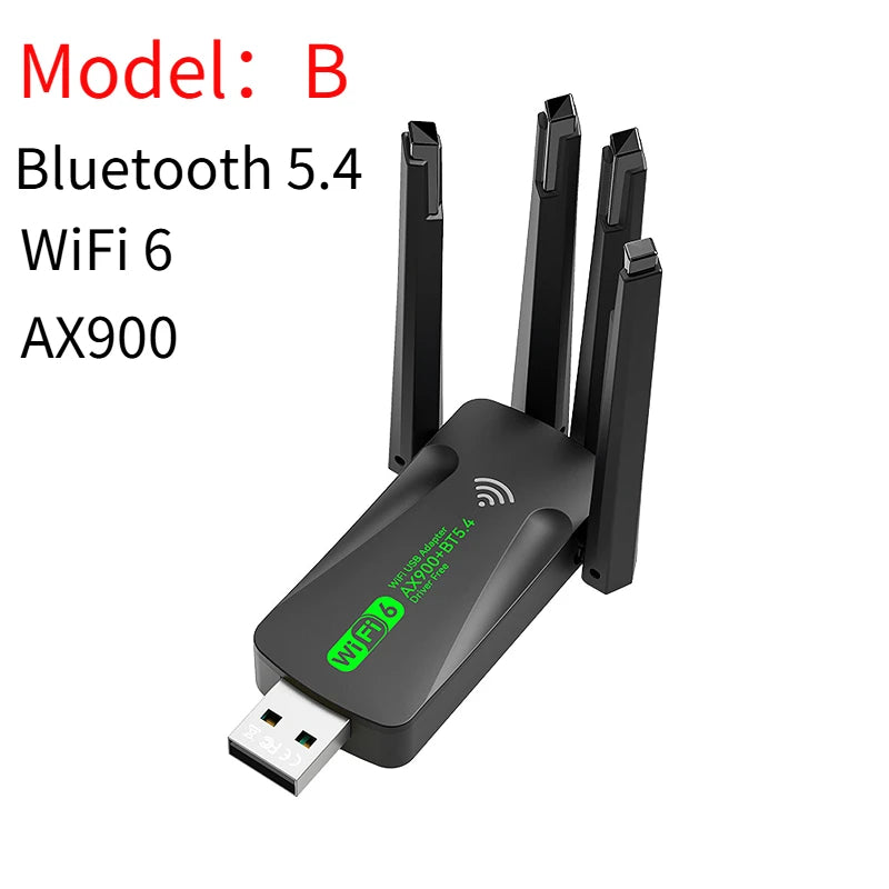 WiFi 6 AX900 USB Adapter Bluetooth 5.4 Dual Band 2.4G 5G 4 Antennas WiFi6 USB Network Receiver Dongle Driver Free Win 10/11 Oasis Select style 2