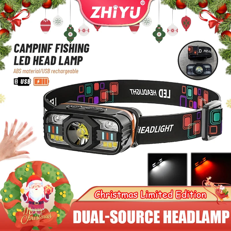 6 Modes LED Headlight Handfress Motion Sensor Powerful Headlamp Head Lamp COB Flashlight Torch Head Light For Camping, Fishing Oasis Select