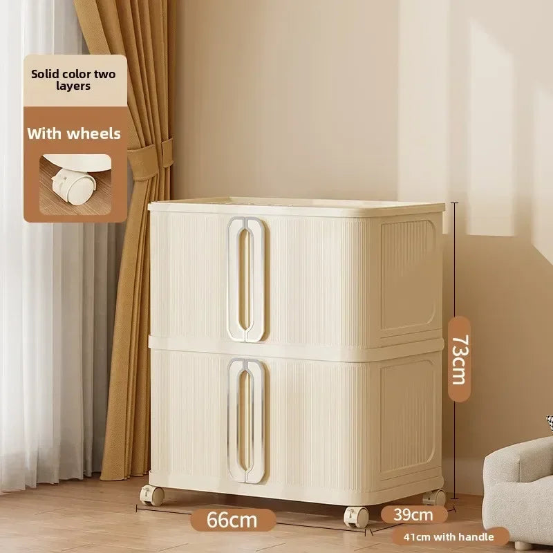 Household folding storage cabinet large capacity double door bedroom clothes toy locker free installation storage box Oasis Select 66-2-Cream White