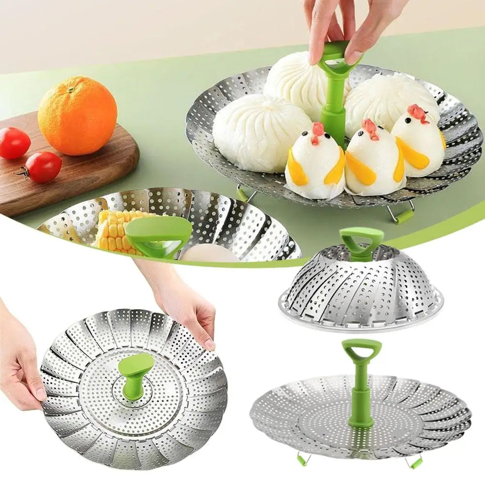 9/11Inch Stainless Steel Lotus Steaming Tray Folding Expandable Food Steamer Rack Multi-Function Mesh Steamer Basket for Cooking Oasis Select