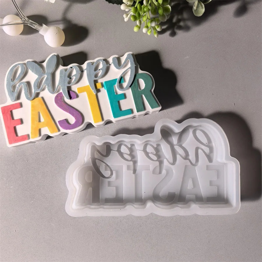 Rabbit Easter Letter Candle Silicone Mold Cute Rabbit Easter Gypsum Dropping Pendant Mold Oasis Select