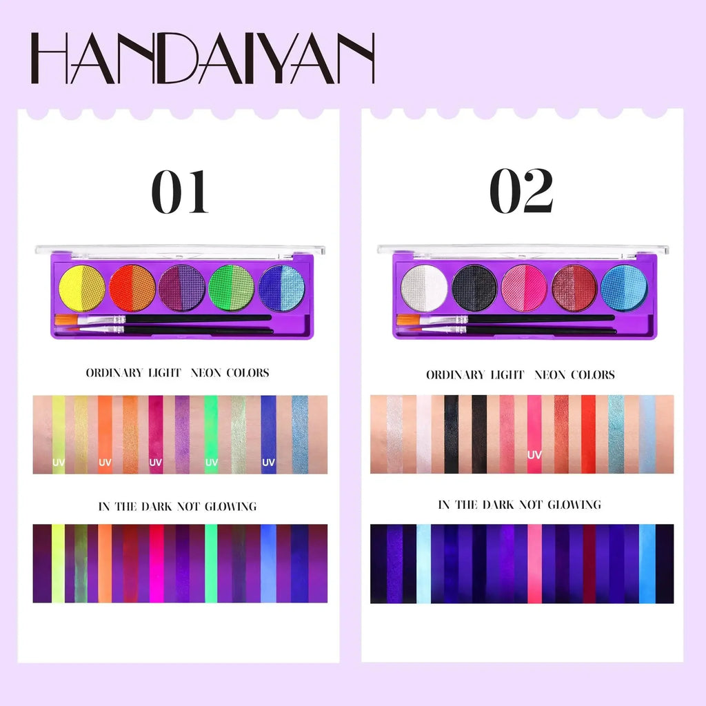 UV Glow Face & Body Paint Palette – High Pigment Water-Based