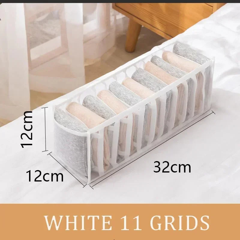 Folding Storage Pouch Laundry Organizer in The Closet Underwear Drawers Storage Bedroom Cabinet Socks Bra Storage PantsOrganizer Oasis Select white 11 girds