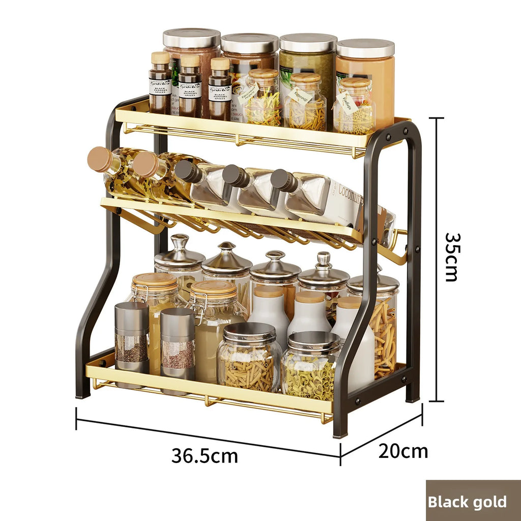 Kitchen rack, seasoning rack, countertop, soy sauce seasoning, seasoning storage, shelf, household goods Oasis Select Black gold