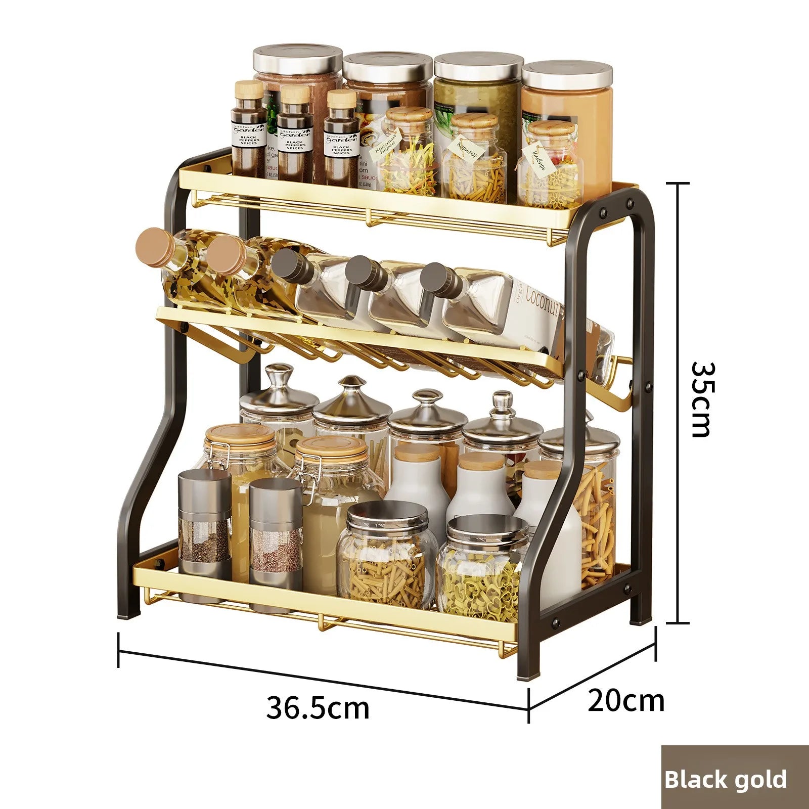 Kitchen rack, seasoning rack, countertop, soy sauce seasoning, seasoning storage, shelf, household goods Oasis Select Black gold