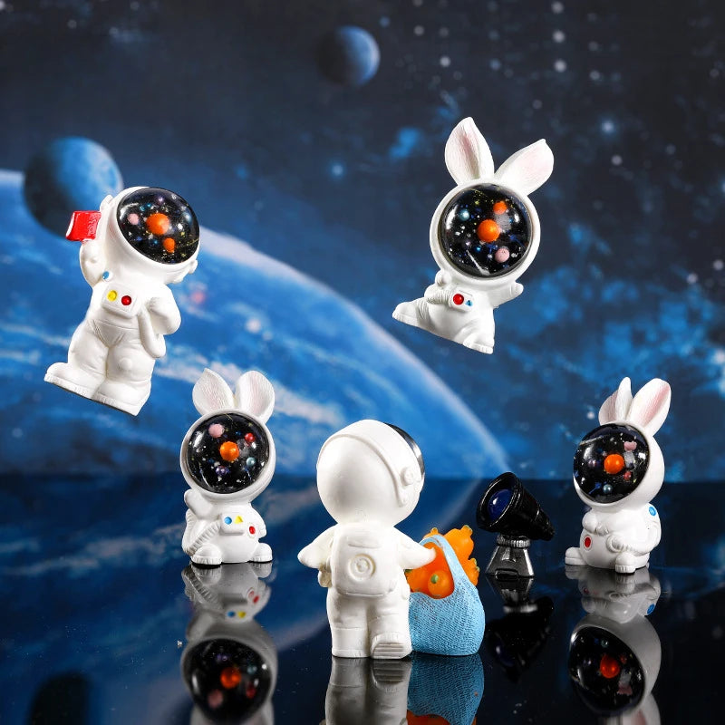 Figurines Miniature Cute Cartoon Astronauts Bunny Micro Landscape Ornaments for Home Decorations Rabbit Crafts Room Desk Decor Oasis Select
