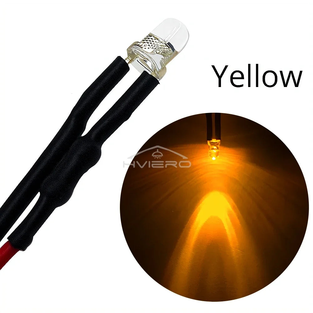 3mm Pre-Wired LED Bulbs DC 12V Water Clear | 5–100 Pack