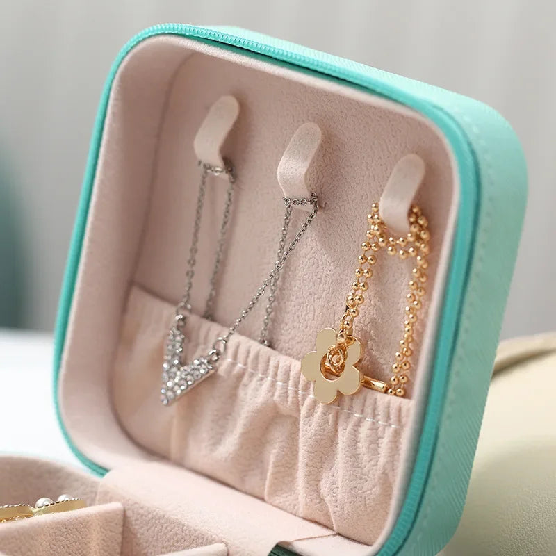 Portable Mini Jewelry Storage Box Travel Organizer Jewelry Case Leather Storage Earrings Necklace Ring Jewelry Organizer Display Oasis Select