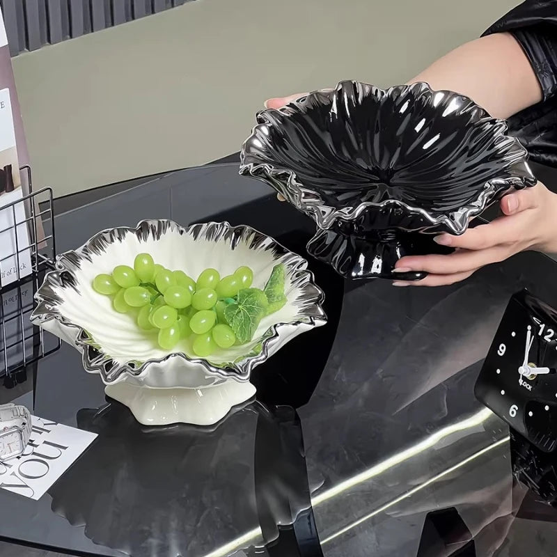 Ceramic High-end Fruit Tray Living Room Coffee Table Home Light Luxury Creative Lotus Leaf Candy Tray Oasis Select