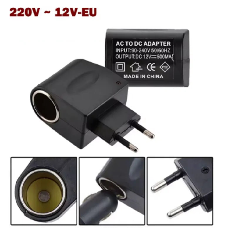 220V AC To 12V EU Plug Converter Car Cigarette Lighter Adapter Wall Power Socket Plug Adapter Auto Converter Car Accessory Oasis Select
