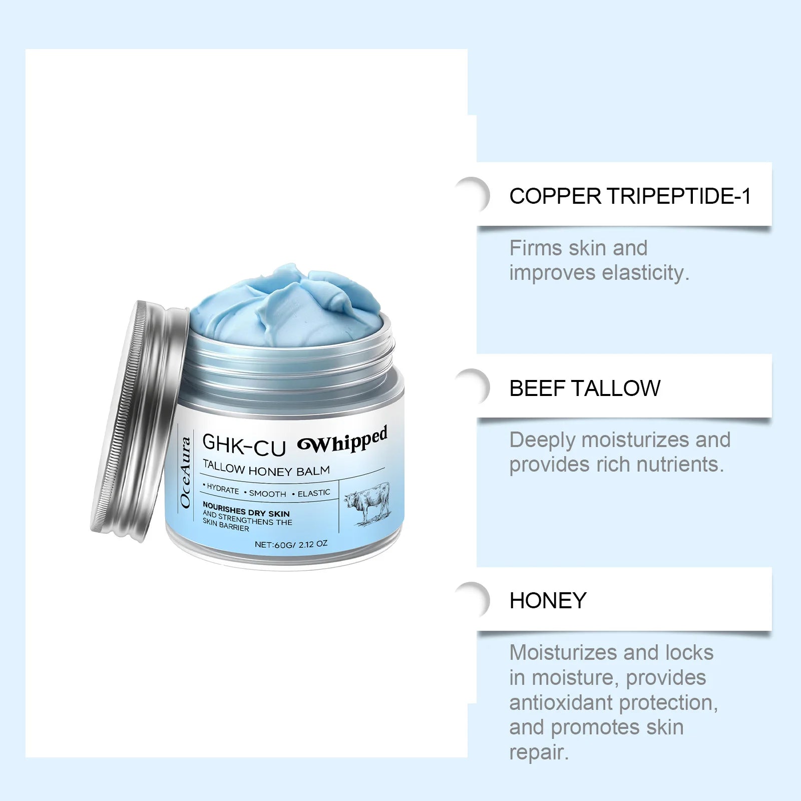 OceAura Beef Tallow & Honey Moisturizing Cream – 60g Body Moisturizing Cream Oasis Select