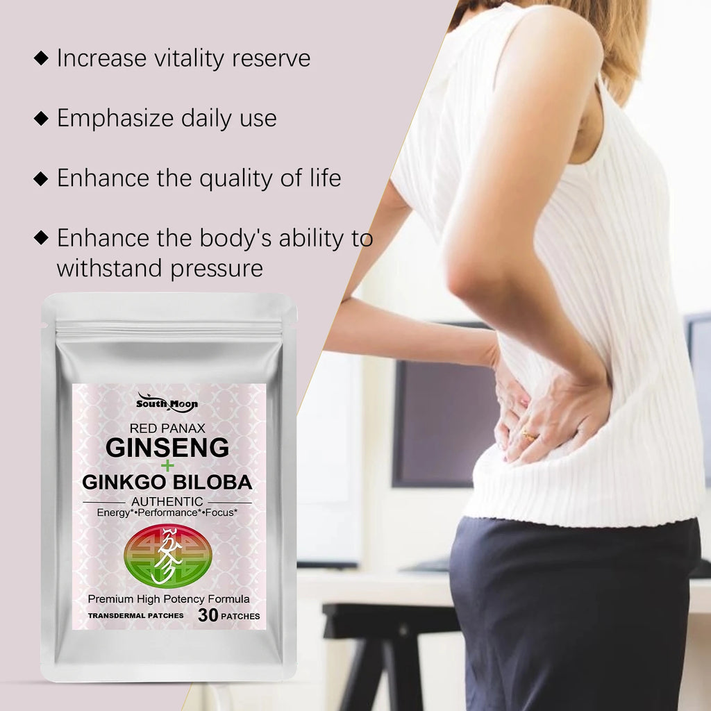120PCS Energy Support Body Patches Natural Red Ginseng Ginkgo Biloba Collagen Circulation Boost Energy Boost SkinCare Patches Oasis Select