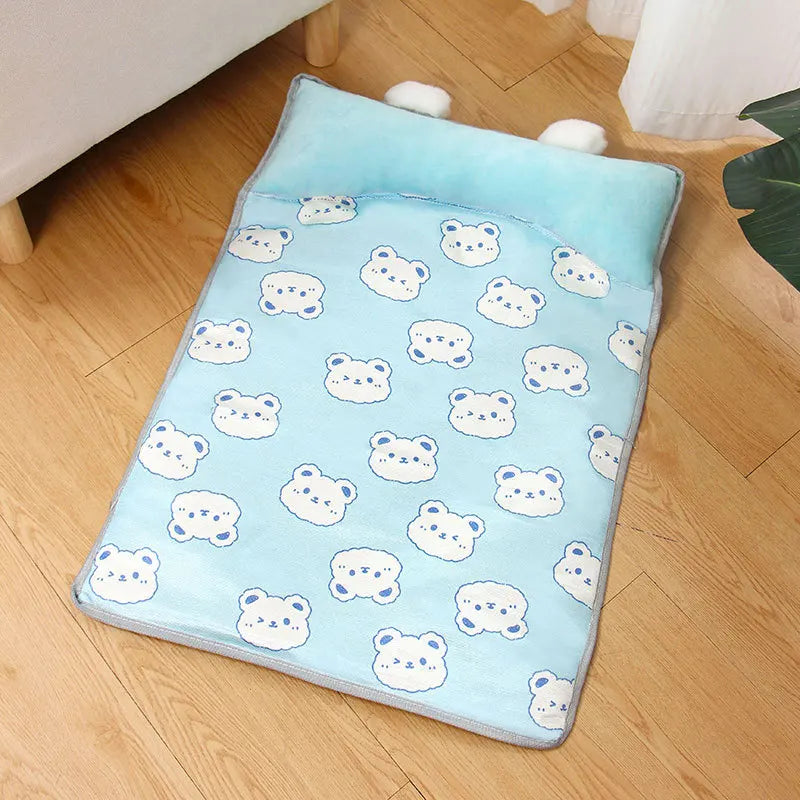 Dog Beds Cat Beds, Summer Ice Silk MATS, Dog Beds, Pet Supplies, Teddy Small and Medium-sized Dog Beds, Suitable for All Seasons Oasis Select Blue Bear S 43x32x5cm