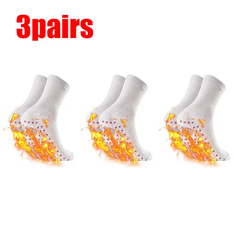 1/2/3/4/6Pairs Self-Heating Shaping Socks Pain Relief Whole Foot Thermal Socks Tourmaline Cold-Resistant for Men Women Outdoor Oasis Select 3pairs White One Size
