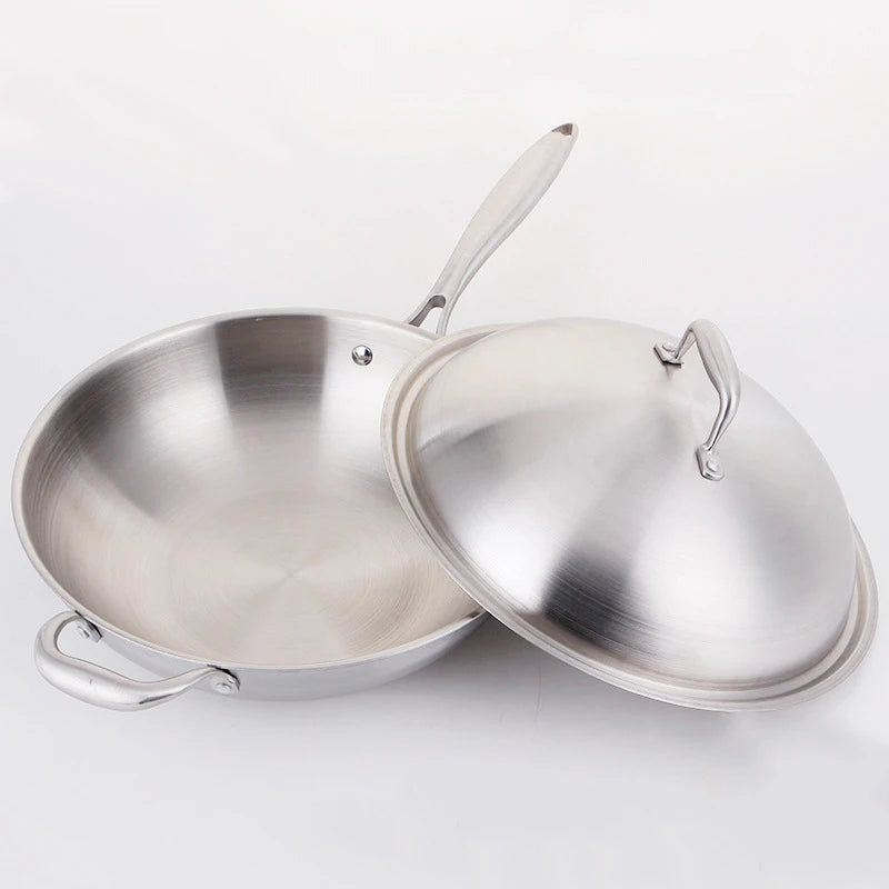 32cm Triply Stainless Steel Non-Stick Wok Pan with Glass Lid
