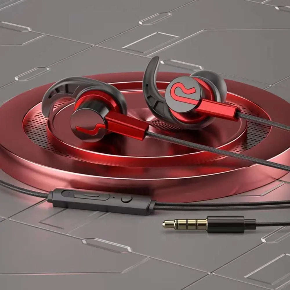 Gamer Wired Earphones Sports Earphone Super Bass Headphones Sweatproof Running Headset With Mic Ear Hook For All Mobile Phone Oasis Select red-3.5mm