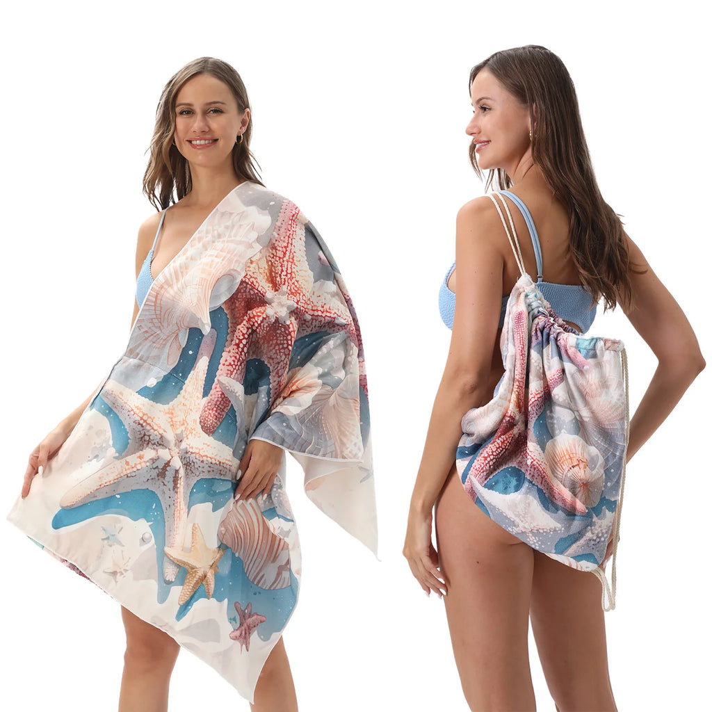2-in-1 Multifunctional Foldable Beach Towel Printed Bath Towel Integrated Beach Towel Bag for Storage Oasis Select 13 70X140cm