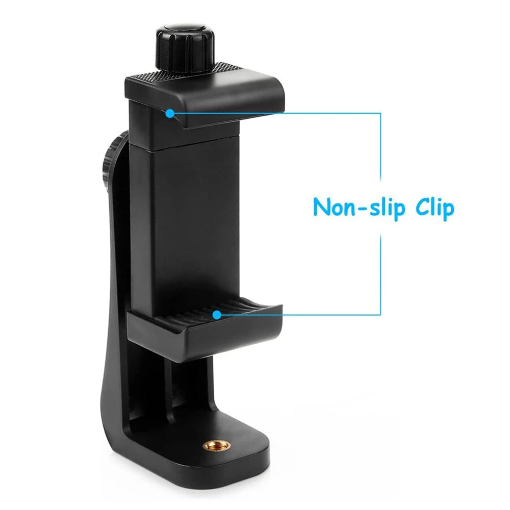 360° Phone Clip Tripod Mount – Universal 1/4" Screw Adapter