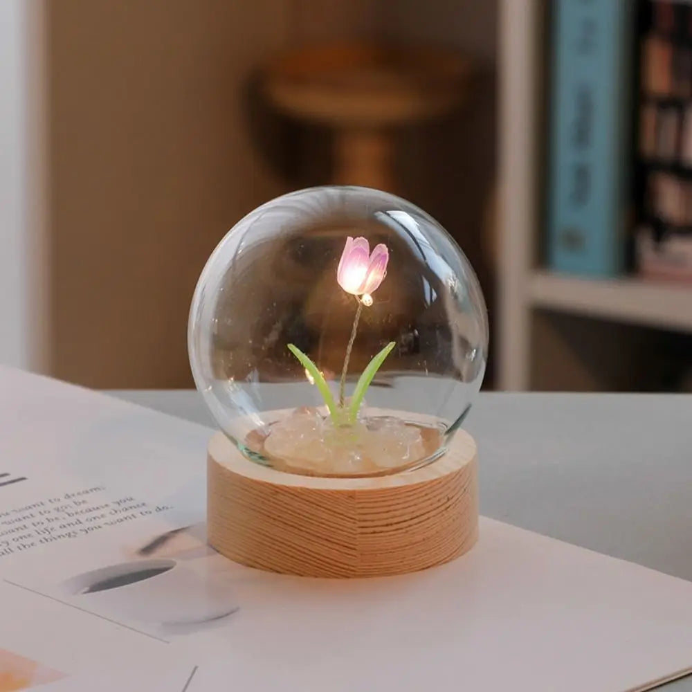 Cute Bedroom Room Decor Floral Lamp Tulip Night Light Valentines Day Gift Lampara Tulipanes Girlfriend DIY Material Handmade Oasis Select Purple-1 Flowers