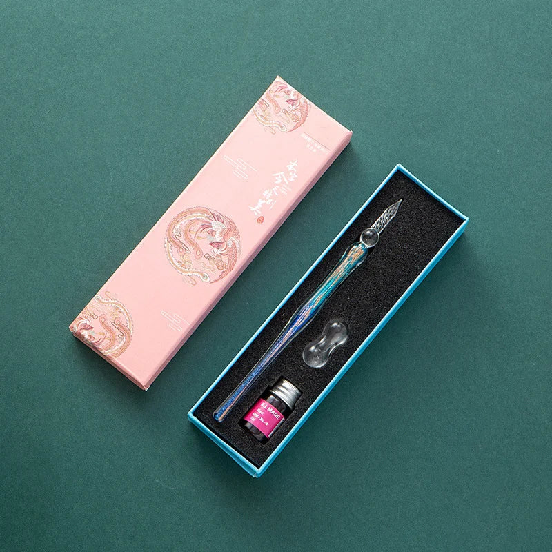 Fantasy glass pen dipped in water, antique style colored ink, crystal signature pen, gift pen dipped in ink set Oasis Select 8