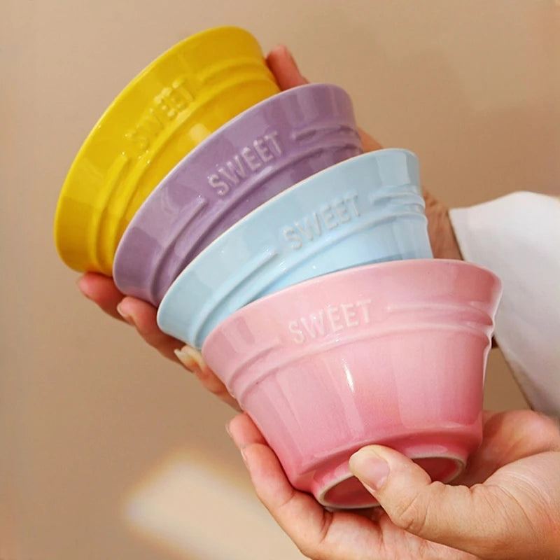 300ML Rainbow Gradient Color Dishes Rice Bowl Tableware Japanese Ramen Bowls Kitchen Dessert Salad Steamed Egg Bowl Tableware Oasis Select